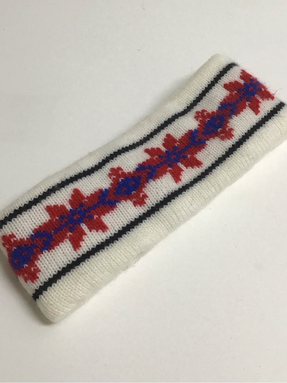 Fair Isle Ski Headband Red Blue Knit Acrylic Snowflake Snowboard Vintage Unisex - Picture 7 of 7